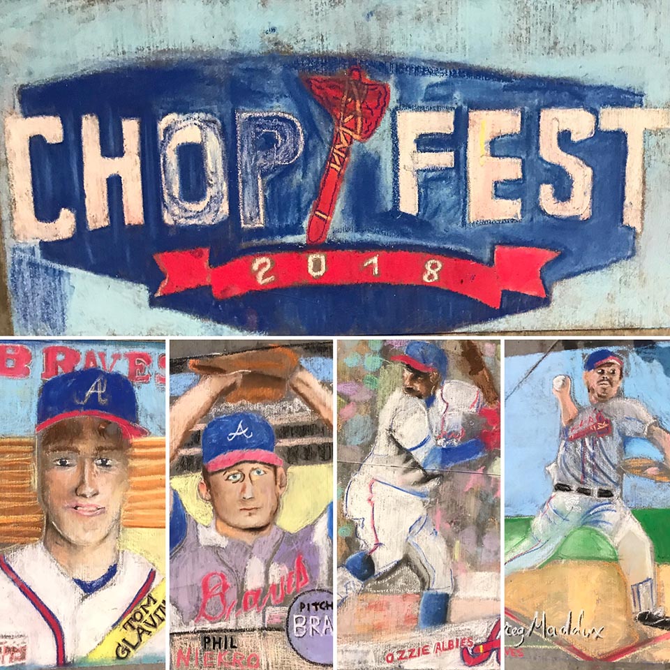 Community chalk art based on baseball card designs.